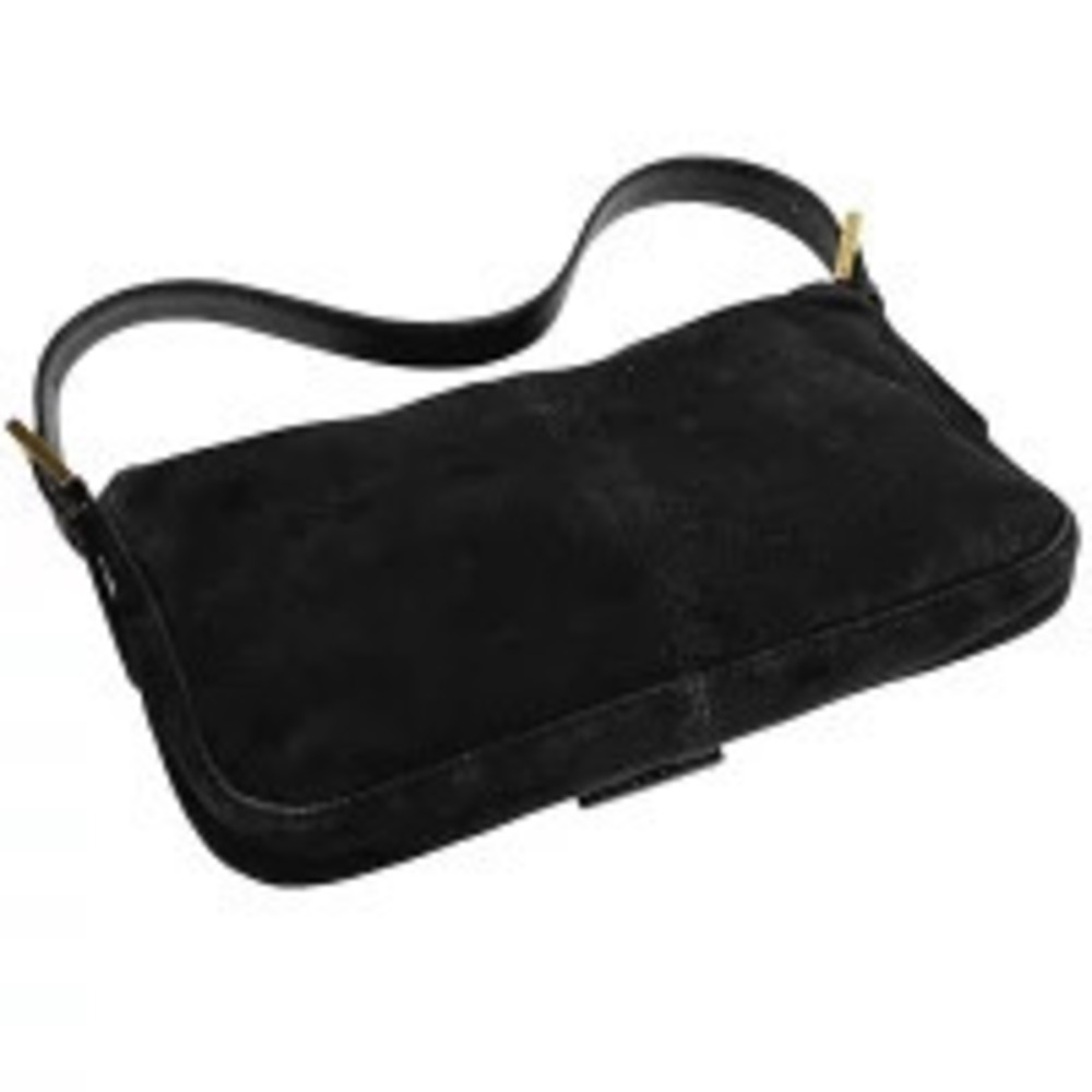Fendi Bag Suede Mamma Zucca Baguette Handbag Black Hobo Black